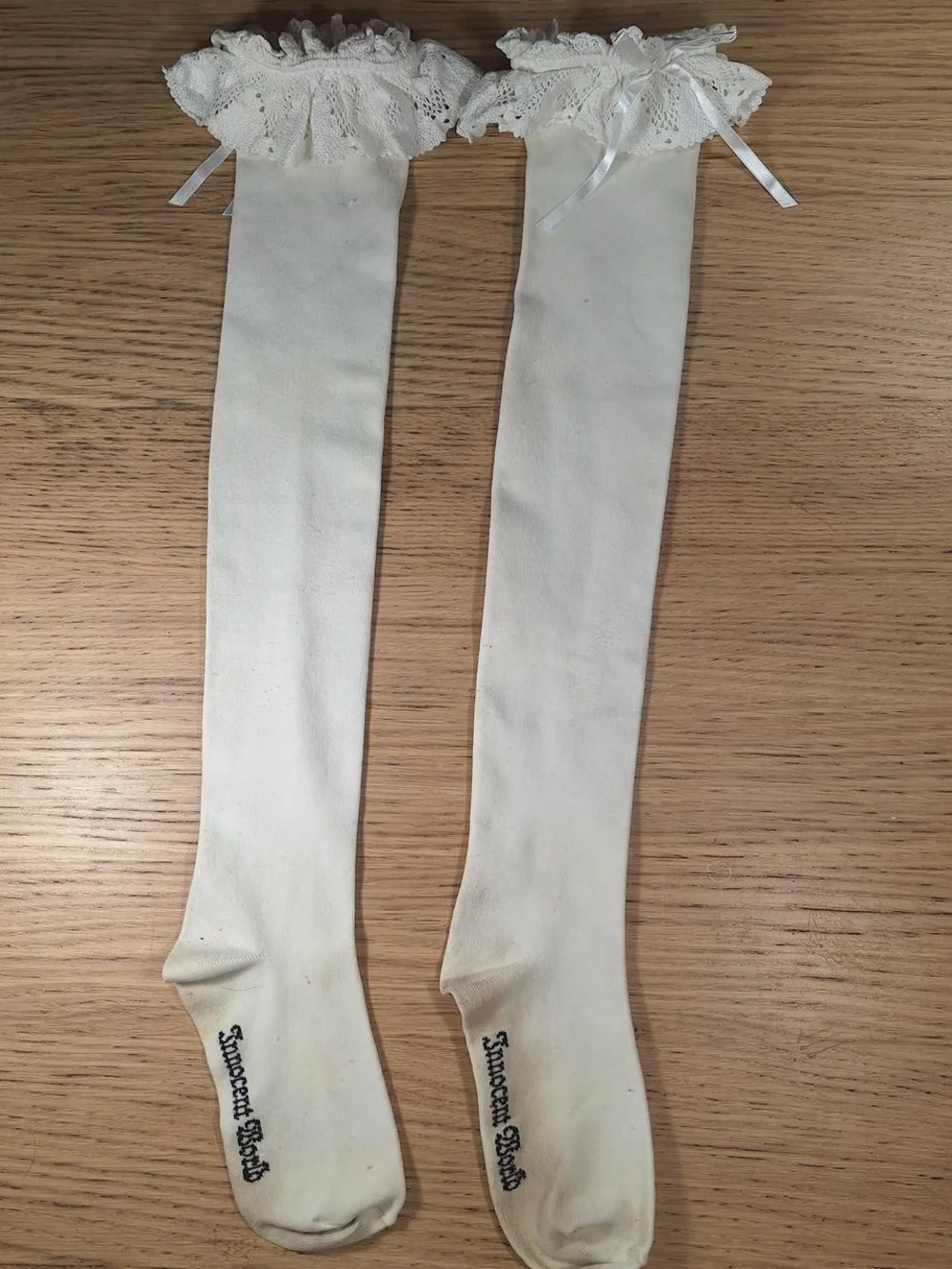 White Innocent World Ivory Lace Cuff OTK Socks with Bow | Cl Over-the-Knee Socks
